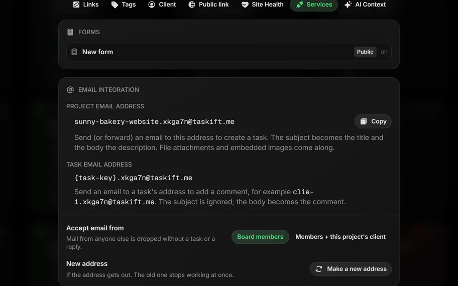 Email to task and public task links: two ways to work with people outside your board