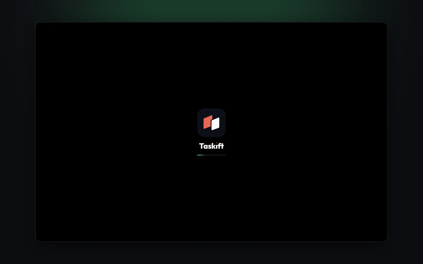 The Taskift launch screen that plays when the installed app opens