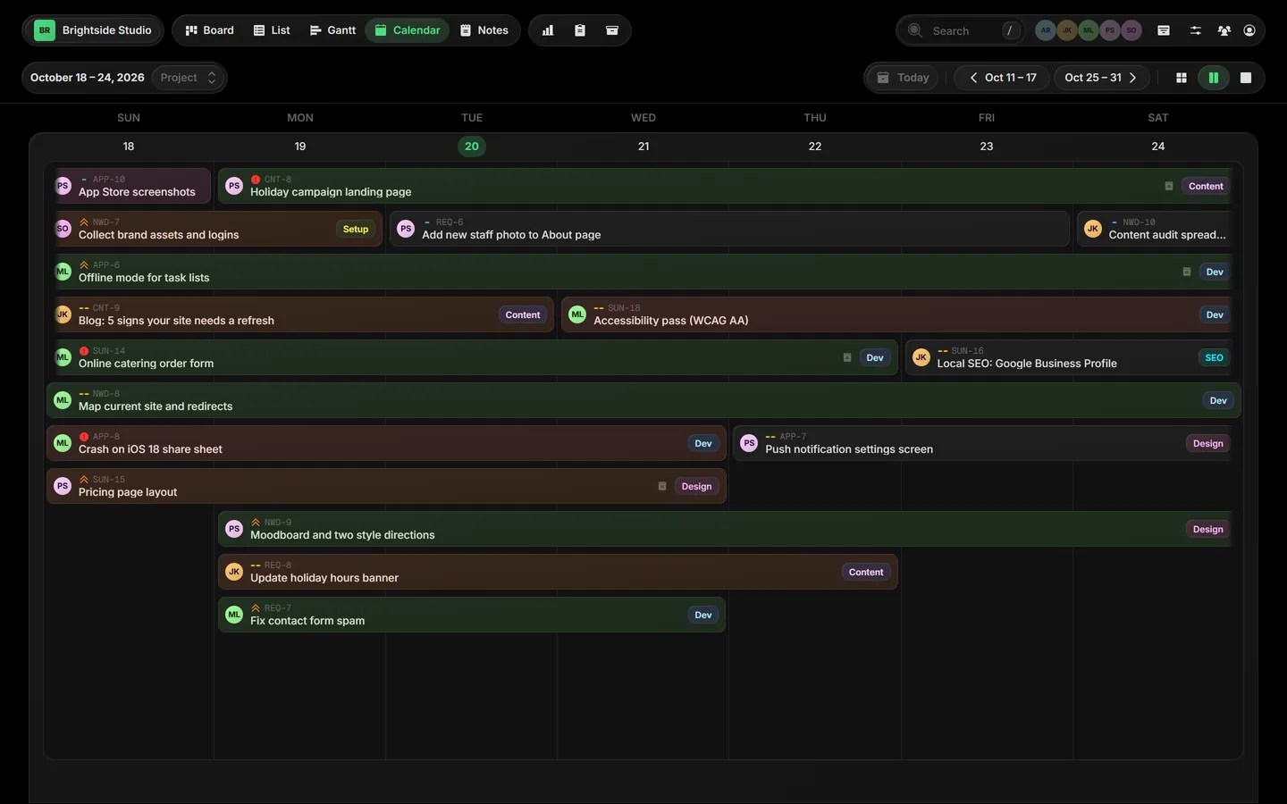 Calendar view by week
