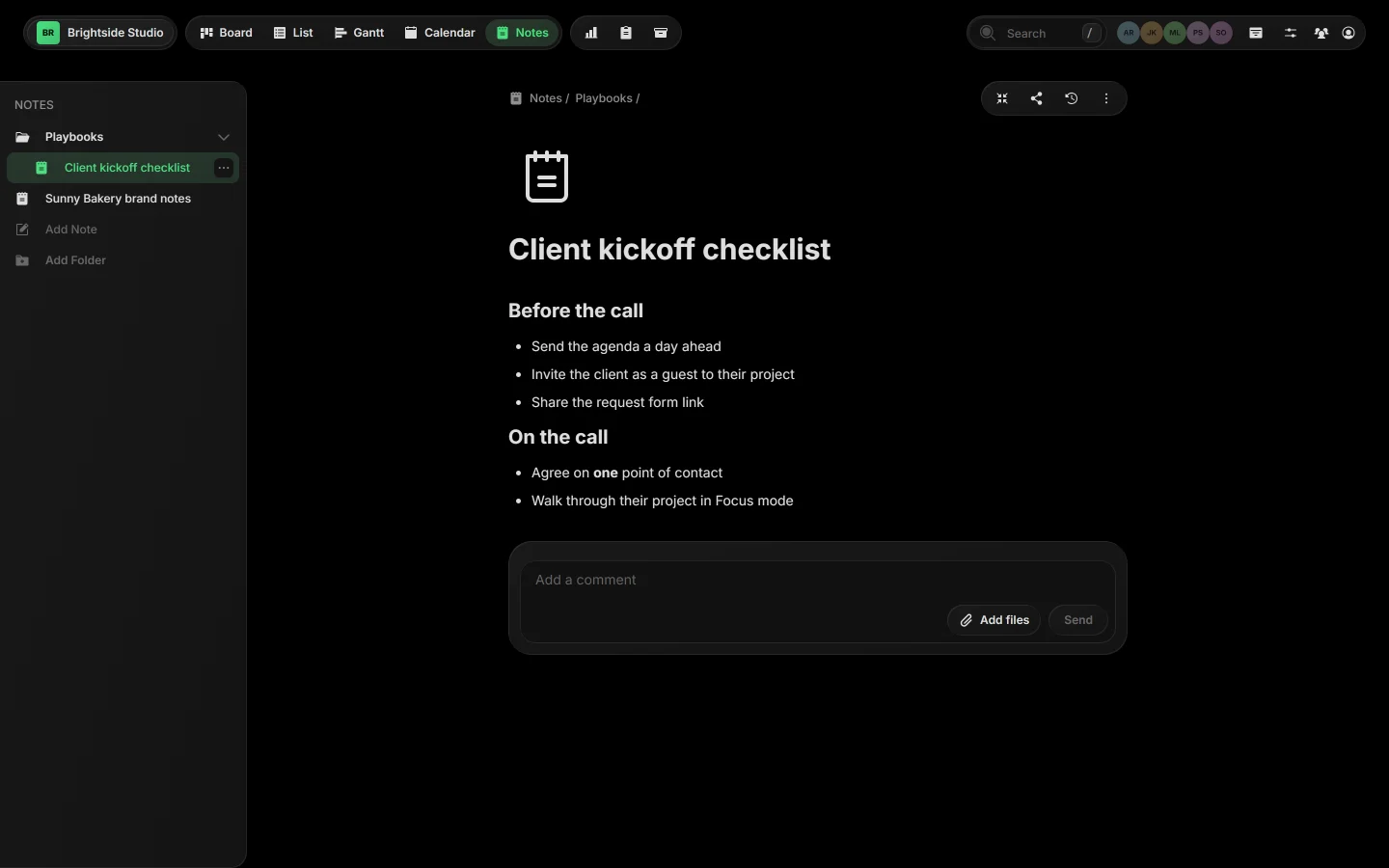The Notes view with a folder and an open note