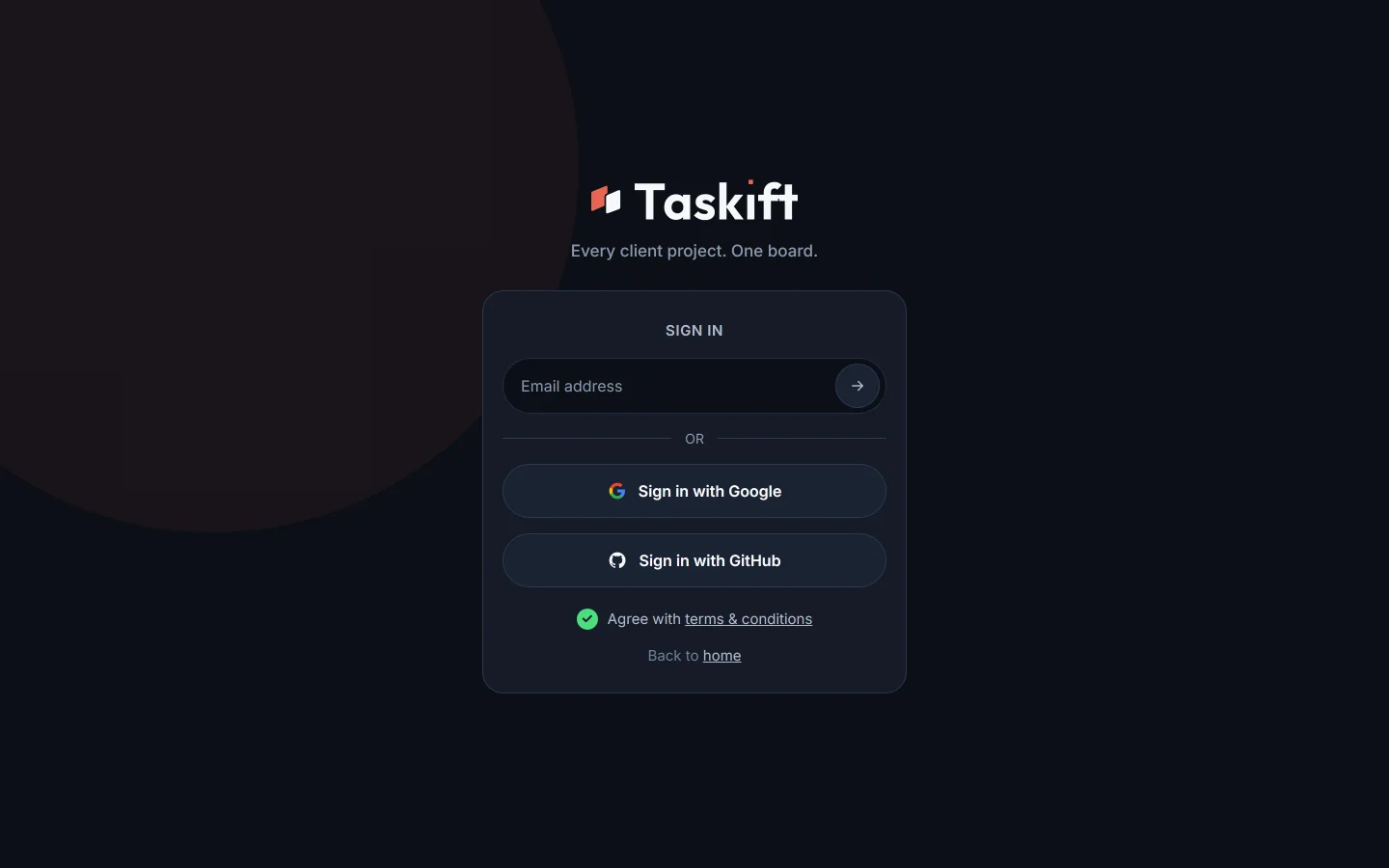 The Taskift sign-in screen