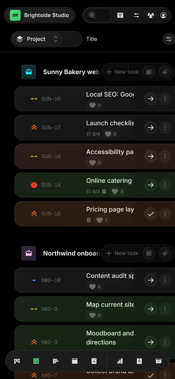 List view on a phone