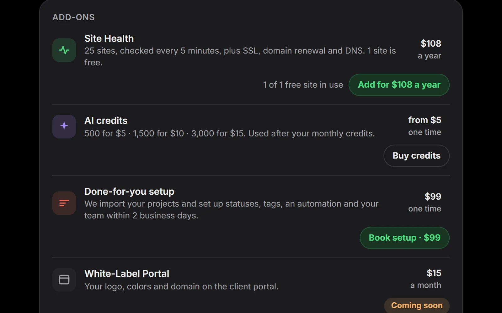 Add-ons in Billing