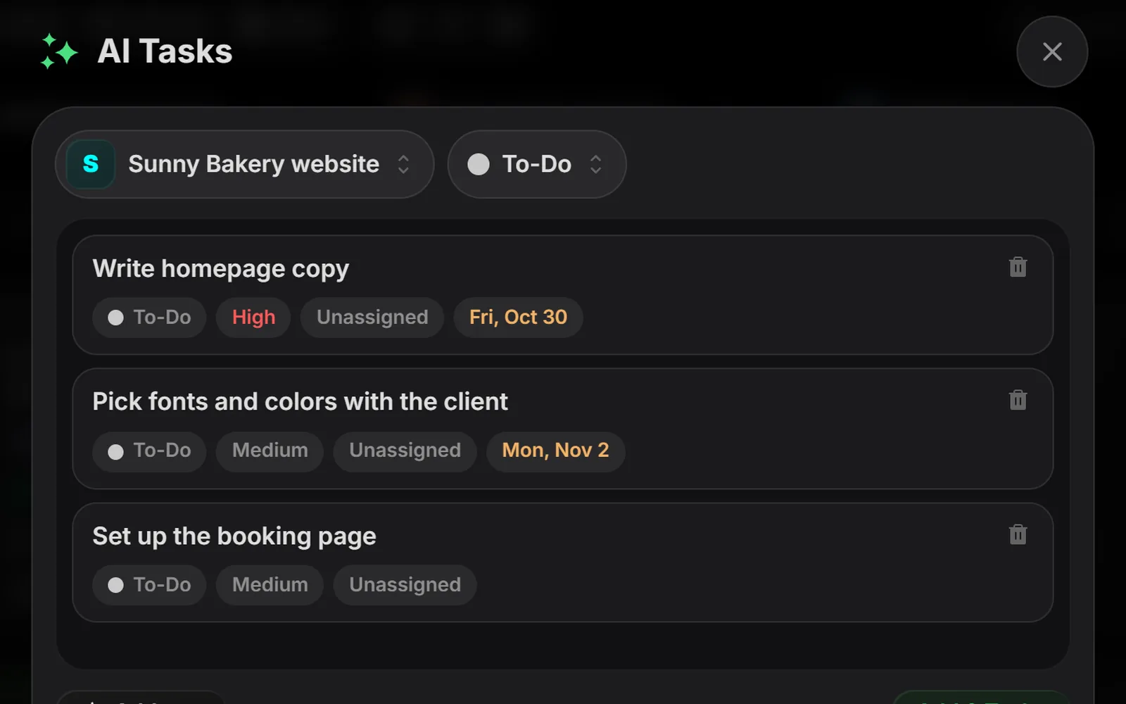 A new AI Tasks window